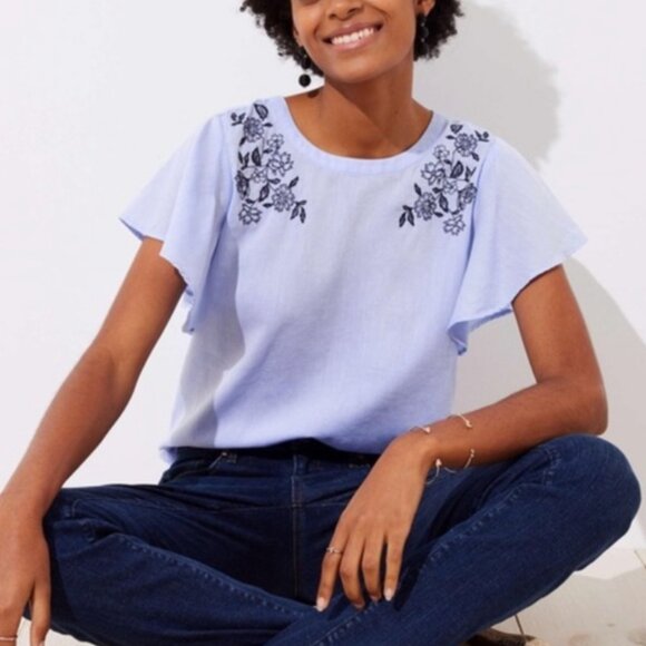 Loft Blue Flutter Sleeve Top plus size 22 - Picture 1 of 6
